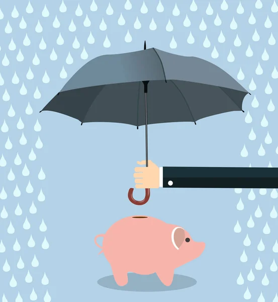 Businessman Umbrella Protecting His Piggy Bank Saving Money Business Concept — Stock Vector