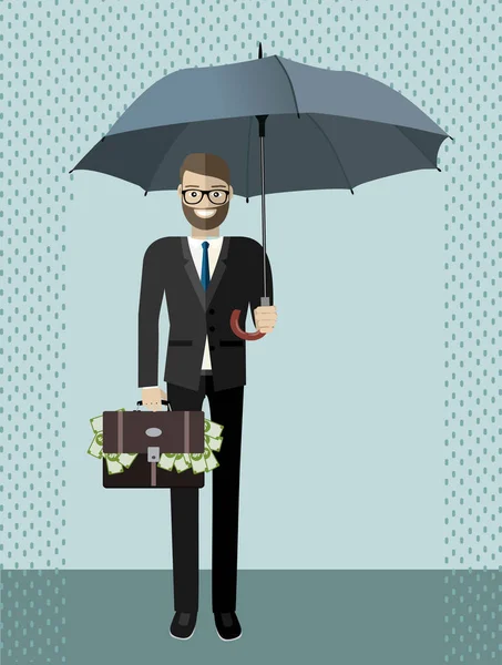 Homme Affaires Tenant Une Mallette Pleine Argent Illustration Vectorielle Style — Image vectorielle