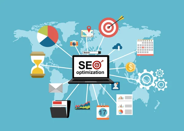 Ploché Ilustrace Web Analytika Návrh Seo Optimalizace — Stockový vektor