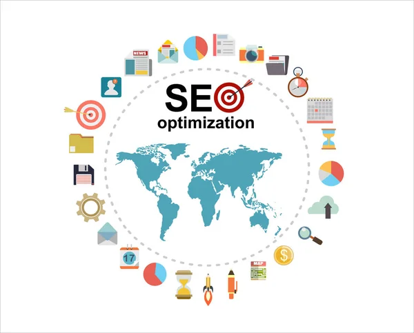 Illustrazione Piatta Web Analytics Progettazione Ottimizzazione Seo — Vettoriale Stock