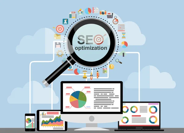 Illustration Plate Web Analytics Conception Optimisation Seo — Image vectorielle