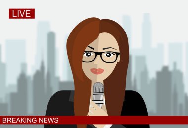 Haberleri canlı olarak ekran vektörü illüstrasyonunda sunan haber spikeri