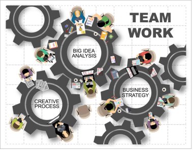 İş analizi ve planlama, danışmanlık, takım çalışması, proje yönetimi, finansal rapor ve strateji için düz tasarım illüstrasyon kavramları. Web pankartı ve yazdırılmış materyal kavramları.