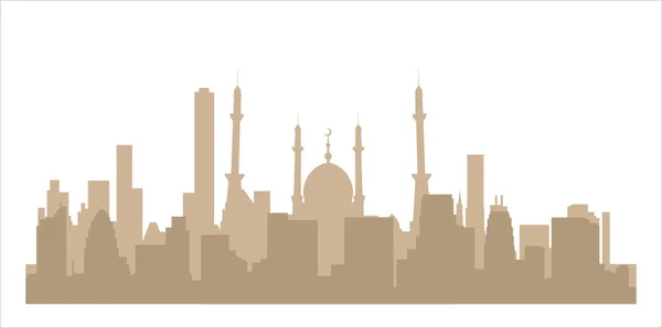 Silhouette Une Mosquée Bâtiments Silhouette Paysage Urbain Avec Des Montagnes — Image vectorielle