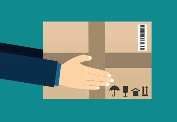 Mãos Correio Com Caixa Papelão Postal Conceito Serviço Entrega Ilustração —  Vetores de Stock