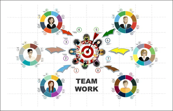 Flat Design Illustration Concepts Team Work Business — Stock Vector