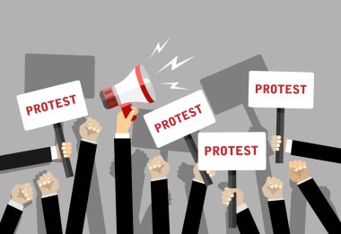 İnsanların siluet kalabalığı protestocular, düz vektör illüstrasyonu
