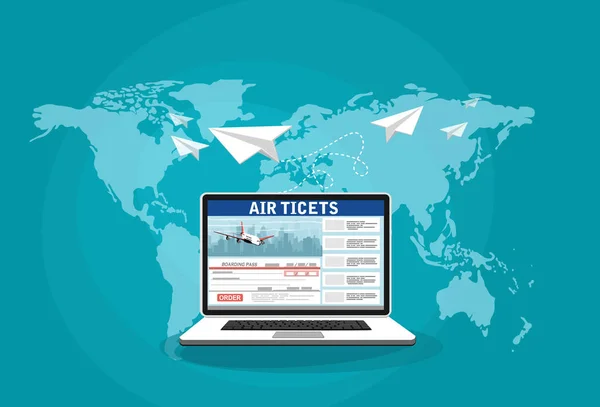 Booking Air Tickets Online Concept Design Flat Illustration Ordering Air — Stock Vector