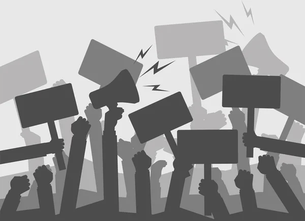 Silhouette Crowd People Protesters Flat Vector Illustration — 스톡 벡터