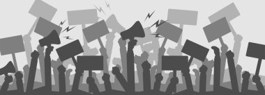 Protestocu kalabalığı. Protesto, devrim, çatışma. Düz vektör illüstrasyonu.