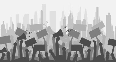 İnsanların siluet kalabalığı protestocular, düz vektör illüstrasyonu