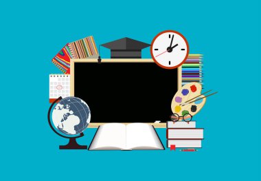 Okul posterine dön, basitçe vektör illüstrasyonu 