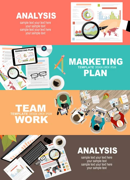 Flachbild Illustrationskonzepte Für Unternehmensanalyse Und Planung Beratung Teamarbeit Projektmanagement Finanzbericht — Stockvektor