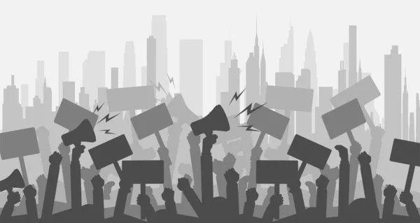 Silhouette Crowd People Protesters Flat Vector Illustration — 스톡 벡터