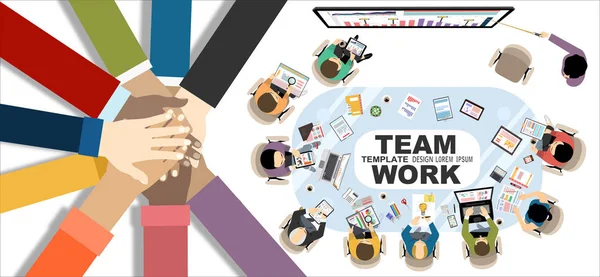 Put Hands Together Concept Business Planing Team Work Vector Illustration — Stock Vector