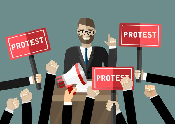 Protestocu Kalabalığı Protesto Devrim Çatışma Düz Vektör Illüstrasyonu — Stok Vektör
