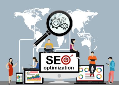 vektör web pankartı, seo optimizasyon illüstrasyonu