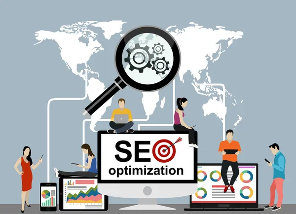 Vektör Web Pankartı Seo Optimizasyon Illüstrasyonu — Stok Vektör