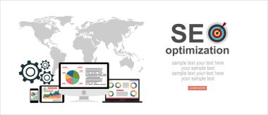 vektör web pankartı, seo optimizasyon illüstrasyonu
