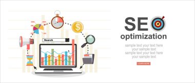 vektör web pankartı, seo optimizasyon illüstrasyonu