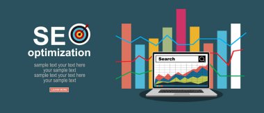 vektör web pankartı, seo optimizasyon illüstrasyonu