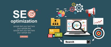 vektör web pankartı, seo optimizasyon illüstrasyonu
