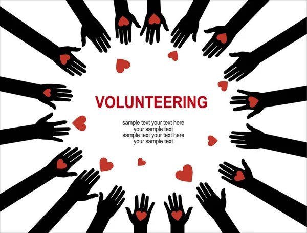 Banner Voluntario Manos Caridad Diseño Concepto Ilustración Vectorial — Archivo Imágenes Vectoriales