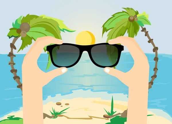 Cartoon Hände Mit Brille Mit Blick Auf Insel Vektor Illustration — Stockvektor