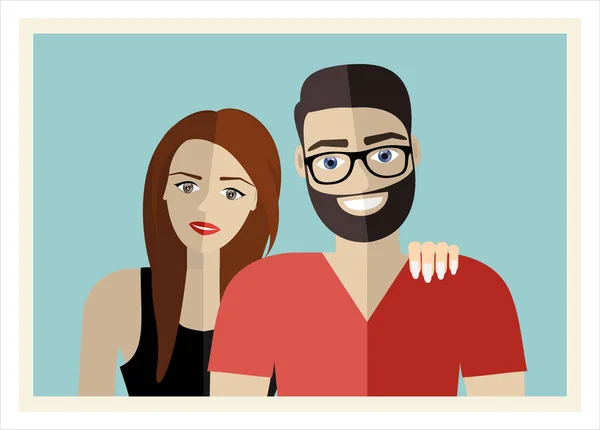 Man Woman Photo Web Banner Simply Vector Illustration — 스톡 벡터