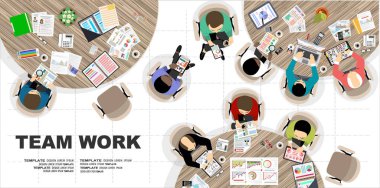 Takım çalışması, strateji ve planlama web pankartı, vektör illüstrasyonu kavramları
