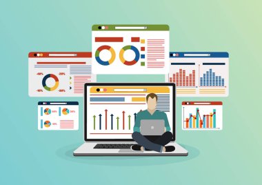 Grafikli finansal web pankartı, basitçe vektör illüstrasyonu 