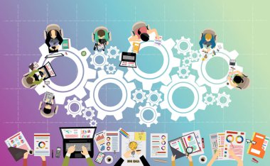 Takım çalışması, strateji ve planlama web pankartı, vektör illüstrasyonu kavramları