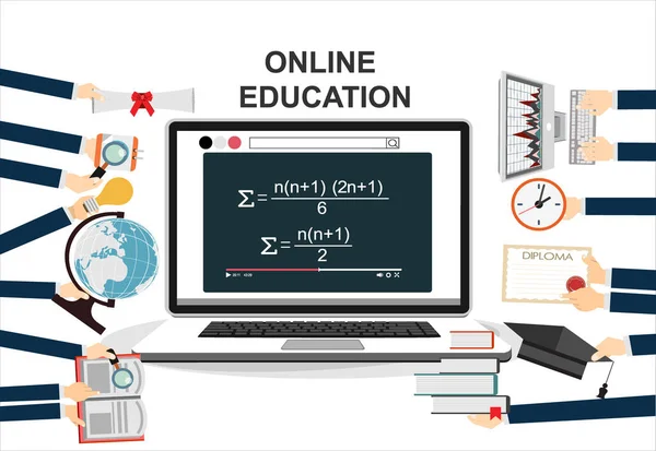 Çevrimiçi Eğitim Web Pankartı Basitçe Vektör Illüstrasyonu — Stok Vektör