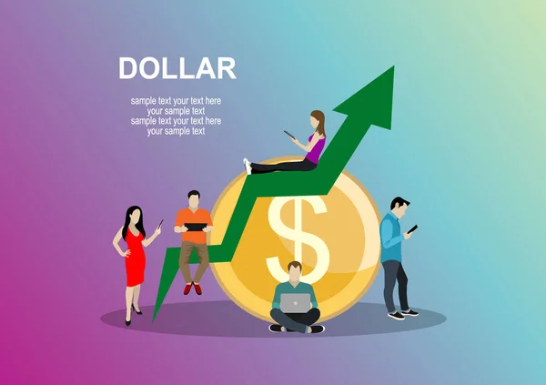 Dollar Wachstum Web Banner Einfach Vektorillustration — Stockvektor