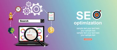 vektör web pankartı, seo optimizasyon illüstrasyonu