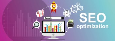 vektör web pankartı, seo optimizasyon illüstrasyonu