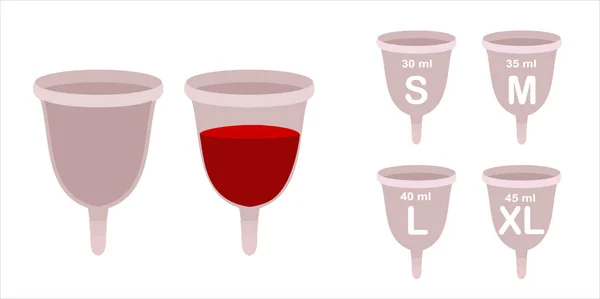 月経カップ 女性の衛生製品 月経および期間の間に血液を収集するための装置は 女性女性の膣内で使用されます — ストックベクタ