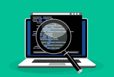 Kod web paneli olan dizüstü bilgisayar, basitçe vektör illüstrasyonu  