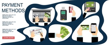 ödemeler yöntemi web pankartı, vektör illüstrasyonu modern tasarım