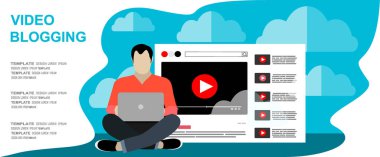 video bloglama web afişi, vektör illüstrasyonu modern tasarım