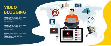 video bloglama web afişi, vektör illüstrasyonu modern tasarım