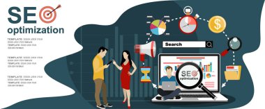 seo optimizasyon web pankartı, vektör illüstrasyonu modern tasarım
