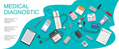 Tıbbi teşhis pankartı, basitçe vektör illüstrasyonu 