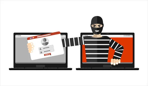 Ladrón Hacker Máscara Robar Contraseñas Concepto Phishing Virus Internet Cartoon — Vector de stock