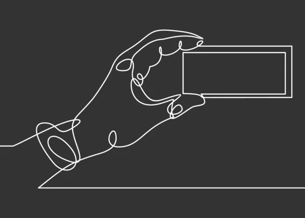 Hand Bild Med Smartphone Kontinuerlig Linje Ritning Vektor Illustration — Stock vektor