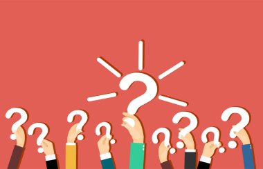 Soru işaretleri tutan eller, basit vektör illüstrasyonu 