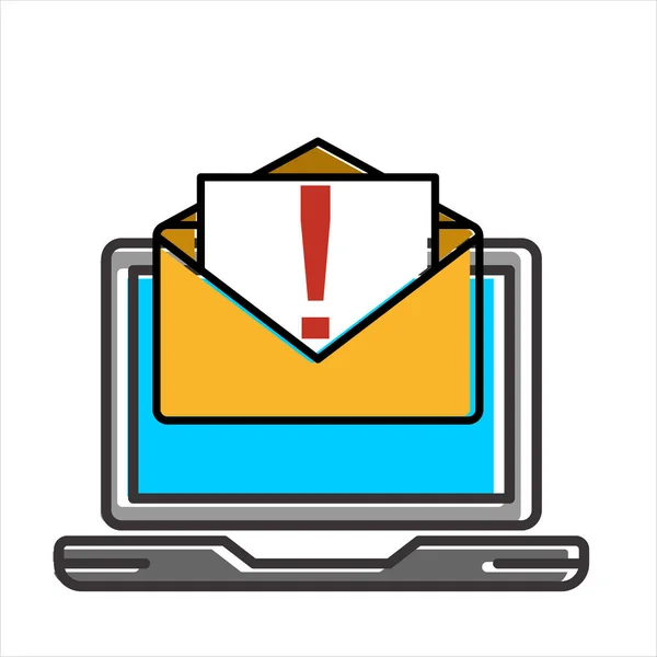 Vector Icono Simple Portátil Con Signo Advertencia Carta Correo Electrónico — Vector de stock