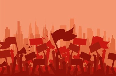 İnsanların siluet kalabalığı protestocular, düz vektör illüstrasyonu