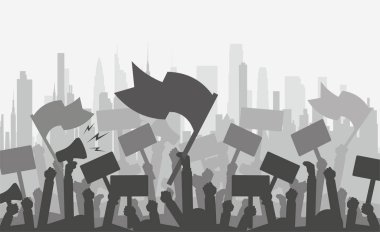 Silhouette crowd of people protesters, flat vector illustration clipart