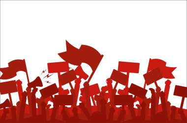 İnsanların siluet kalabalığı protestocular, düz vektör illüstrasyonu